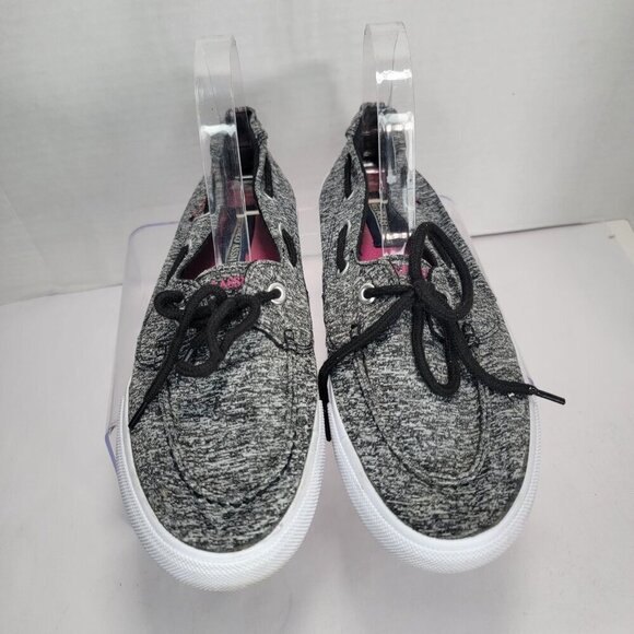 U.S. Polo Assn. Womens 8.5 Gray Black Slip-On Canvas Boat Shoes Loafer Preppy - Picture 4 of 9